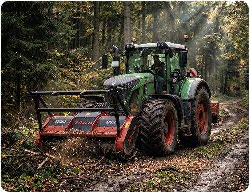 Valtra mit Prinoth M650 Forstmulcher im Waldeinsatz